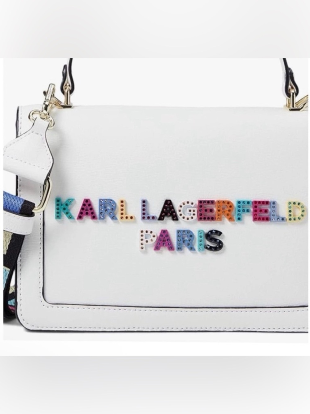 KARL LAGERFELD Legacy Simone White Crossbody Bag Top Handle Color Logo LIKE NEW - Picture 2 of 16